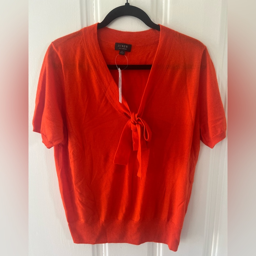 NWT! Jcrew Cashmere Red Short-Sleeved Top with Tie at Neck - XL